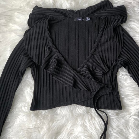 Boohoo Frill Long Sleeve Crop Top - Picture 2 of 5